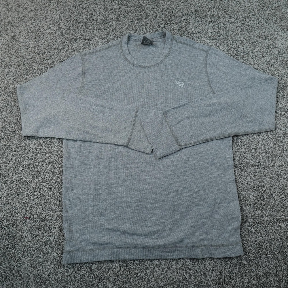 Abercrombie Fitch Shirt Mens M Gray Waffle Knit Thermal Long Sleeve Crewneck Y2K
